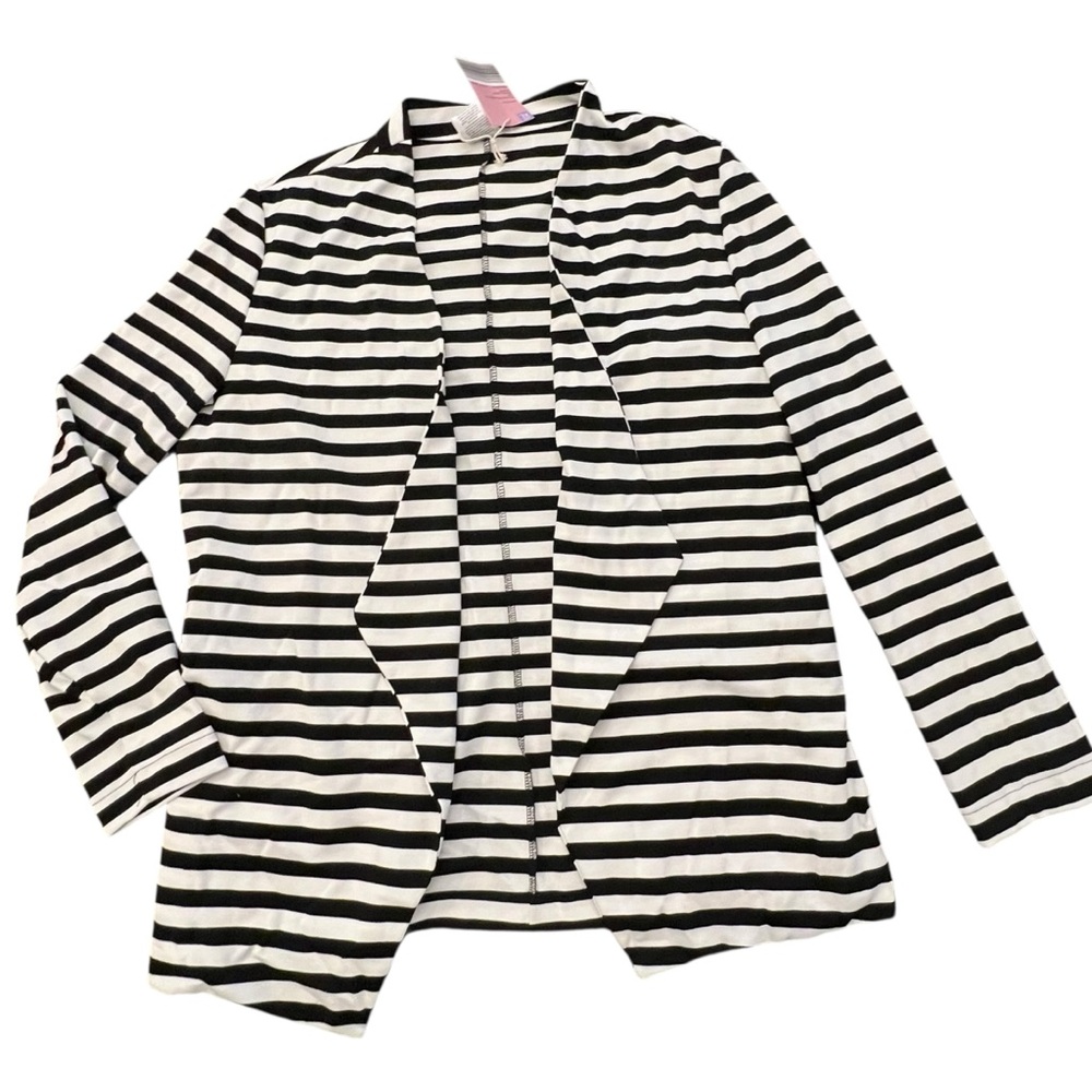 Serra Women’s Open Front Cardigan Size XL Black White Long Sleeve Pockets NEW